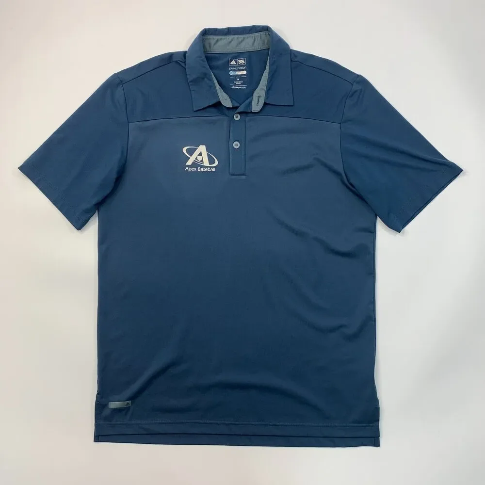 Adidas Golf Shirt Mens M Medium Cadet Blue PureMotion Cool Max Apex Baseball